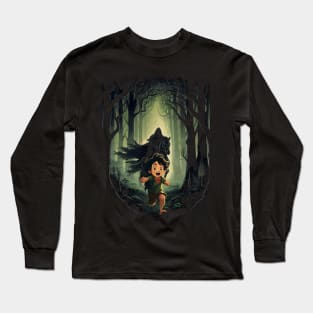 Dark Persuit - Halfling Fleeing from a Black Rider - Fantasy Long Sleeve T-Shirt